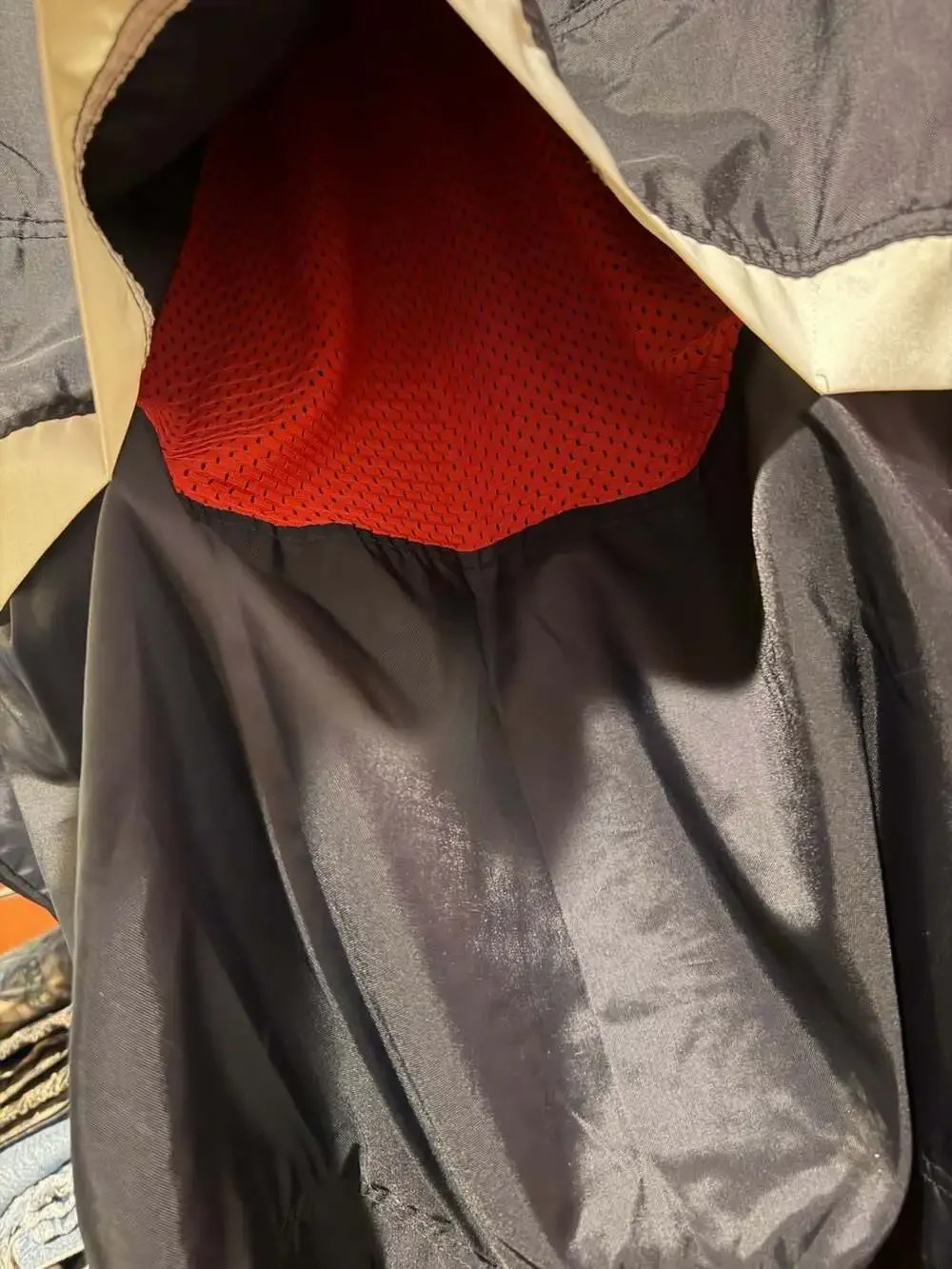Vintage Nike Black and Red Hooded Windbreaker Jacket Medium White Tag